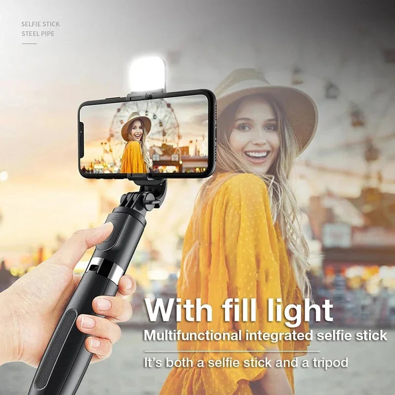 Wireless Selfie Stick With Remote Mini Foldable Phone Stand Portable Retractable Tripod Phone Fill Light Monopod For android iOS